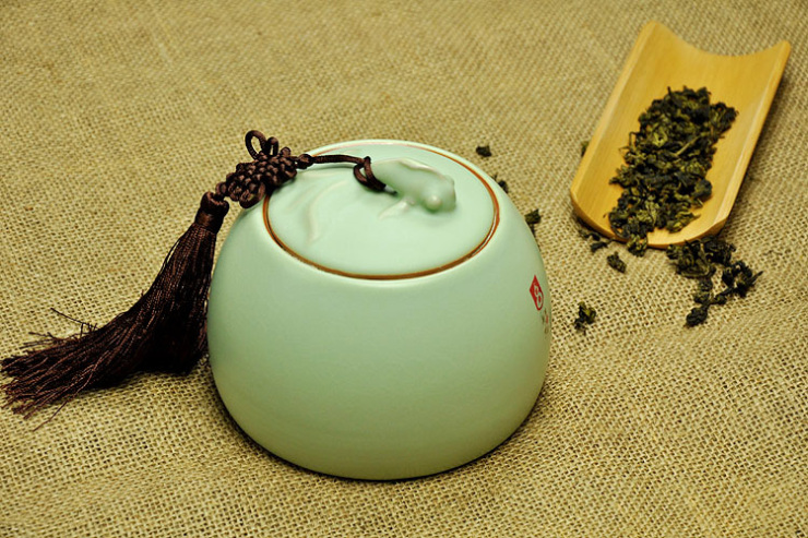 唐丰 陶瓷 汝窑茶叶罐 配件 汝瓷开片 茶叶罐大号 茶罐TF-1227 三足茶叶罐-白