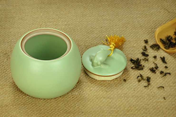 唐丰 陶瓷 汝窑茶叶罐 配件 汝瓷开片 茶叶罐大号 茶罐TF-1227 三足茶叶罐-白