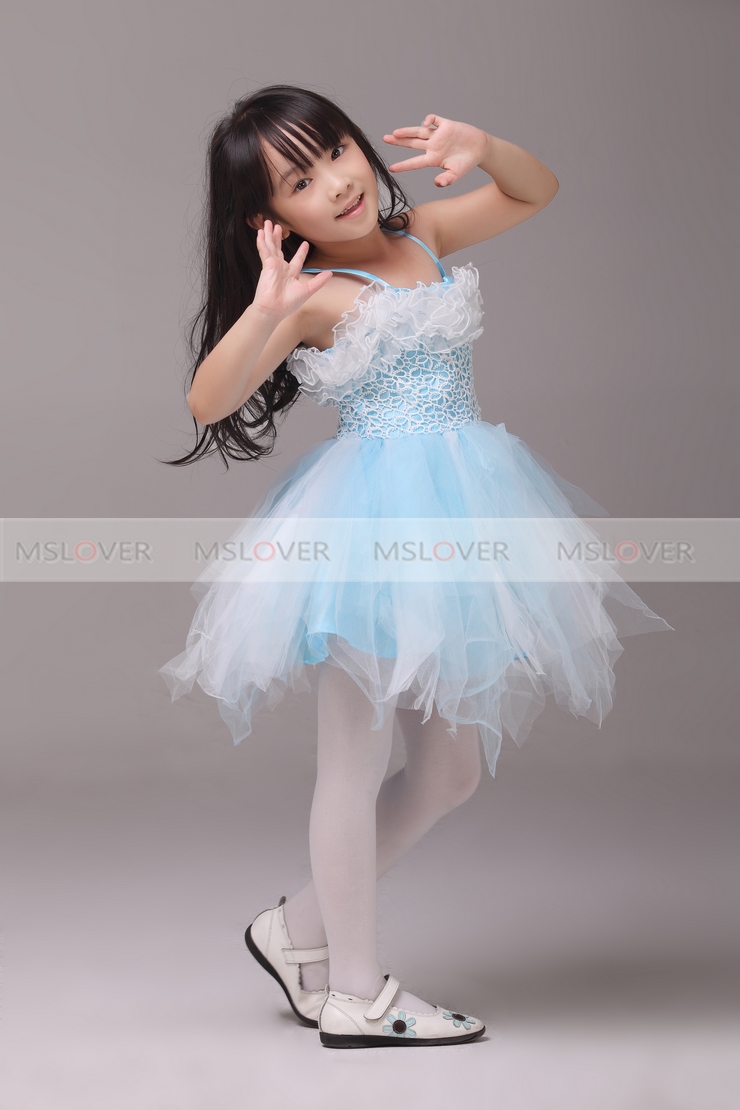 MSLover 清新<em>蓝色</em>蓬蓬裙<em>女童</em>公主裙 儿童舞蹈