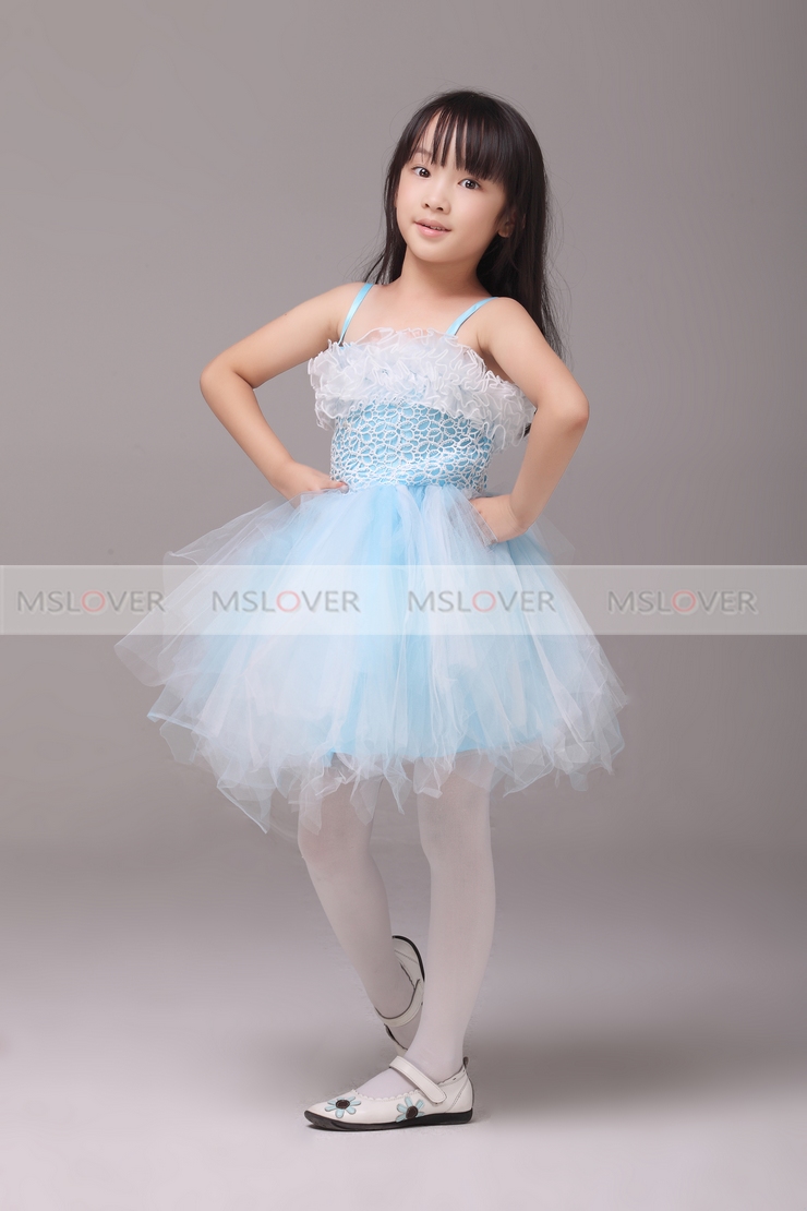 MSLover 清新<em>蓝色</em>蓬蓬裙<em>女童</em>公主裙 儿童舞蹈