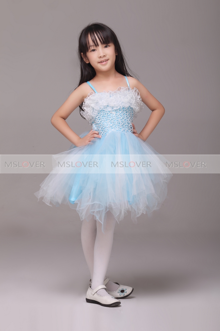 MSLover 清新<em>蓝色</em>蓬蓬裙<em>女童</em>公主裙 儿童舞蹈