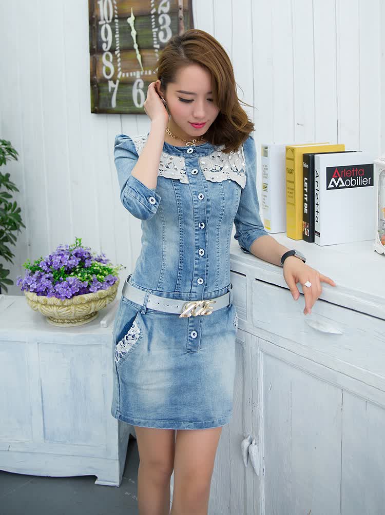 娜美莎琪<em>可货到付款</em>短袖牛仔连衣裙2014夏季