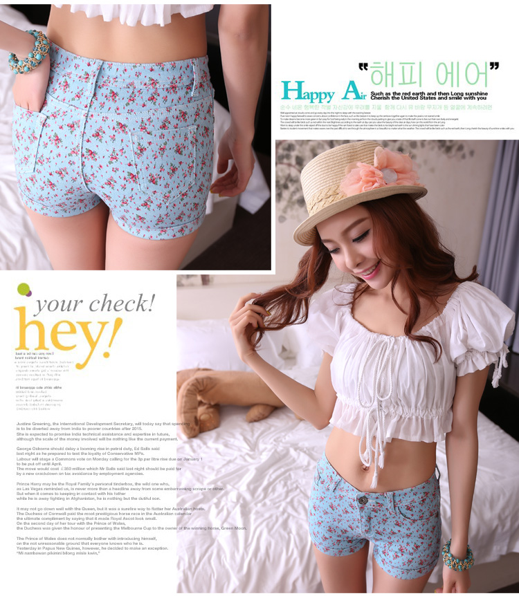 大头<em>露</em>韩版2014夏装大码<em>女装短裤</em>卷边休闲花