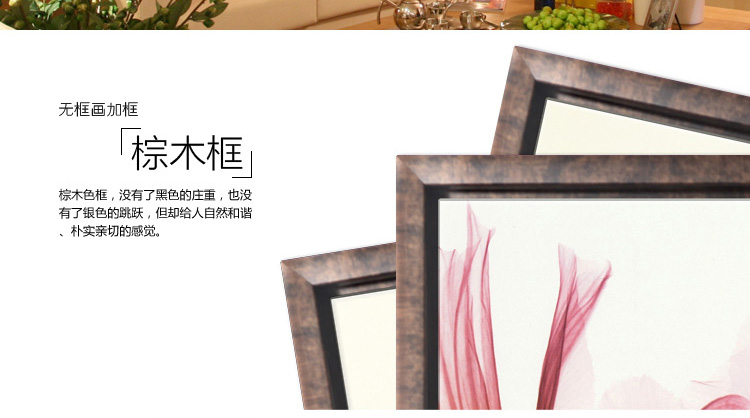 
                                        墙蛙wallwa 现代客厅装饰画餐厅简约有框花卉挂画壁画墙画三联画 蜜语透明花 G款叶子-木纹细框 外框尺寸72cm*72cm                