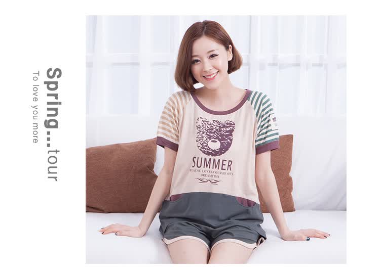 <em>梦米诺</em>夏季<em>情侣睡衣</em>女<em>纯棉</em>短袖夏日复古熊休闲