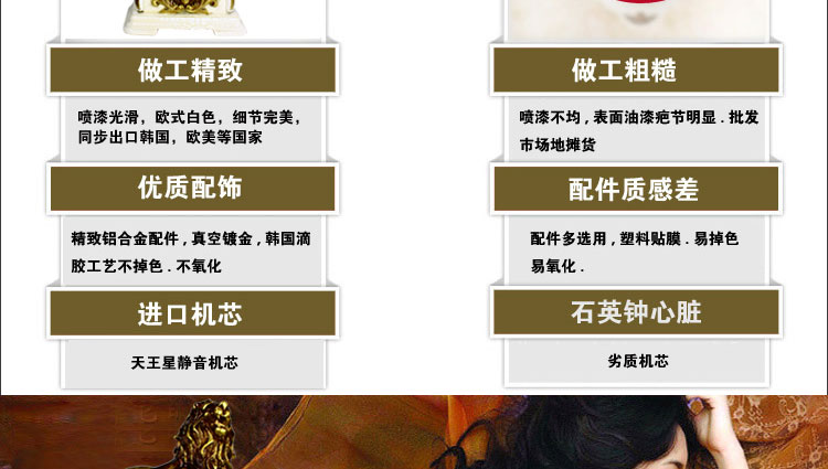丽盛狮子座欧式静音挂钟客厅装饰台钟田园树脂座钟石英钟创意卧室时钟现代艺术摆钟表 白色D1358FS
