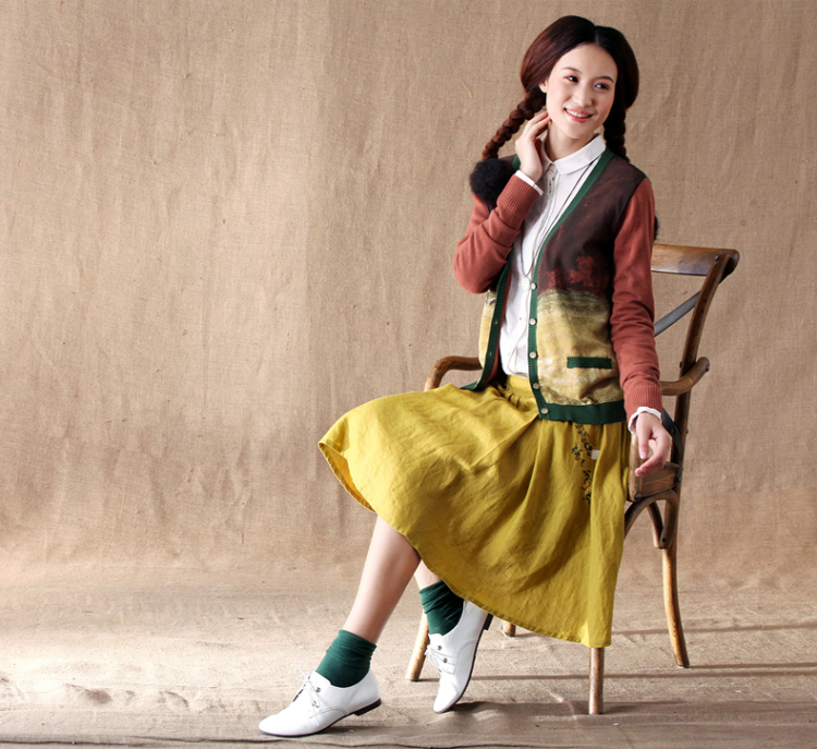 <em>茵曼</em>短款<em>针织</em>衫女<em>开衫</em>薄2014春装新款文艺V领