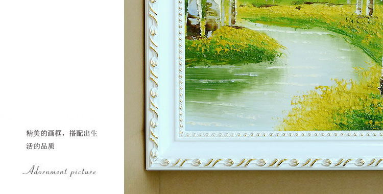 山迪欧式手绘油画客厅风景画装饰画餐厅挂画壁画白桦林 绿色竖版 含框39X49cm