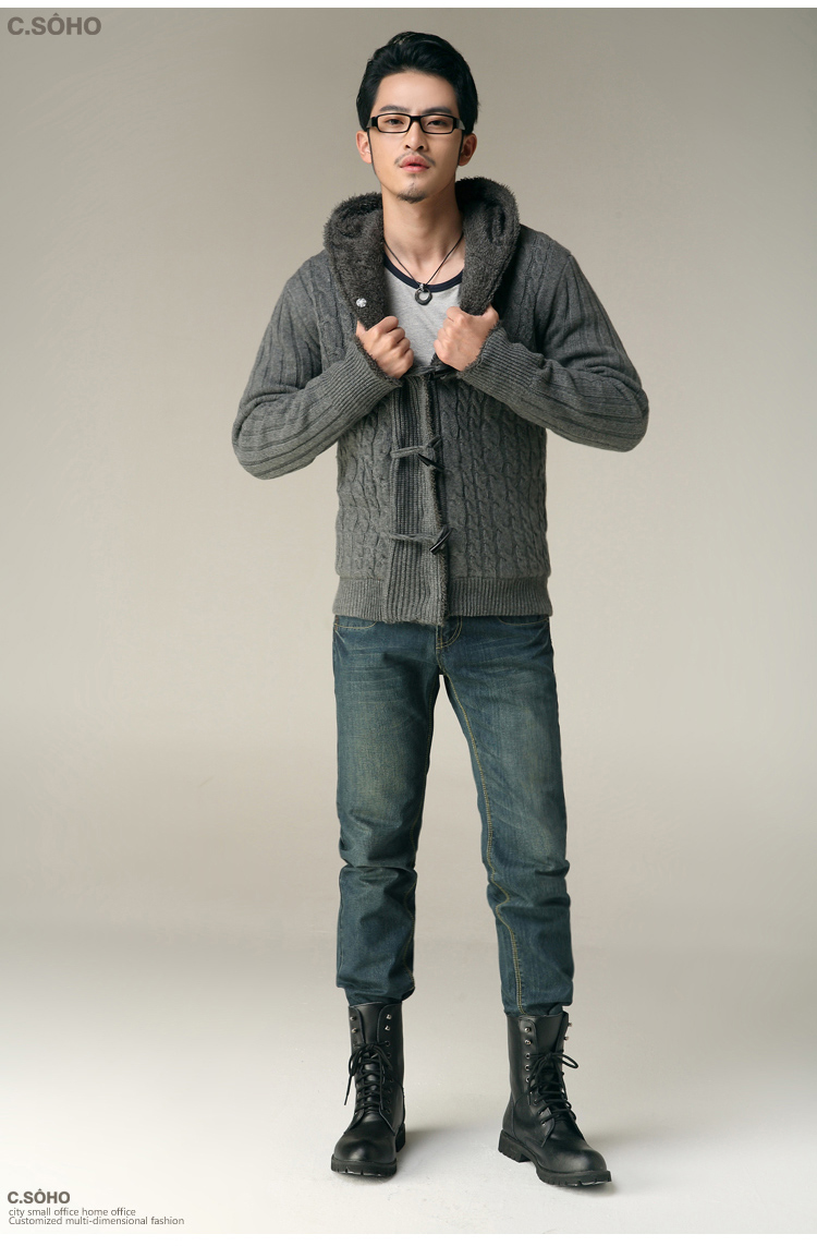 CSOHO 2014新品男士加绒加厚<em>开衫毛衣男</em>连