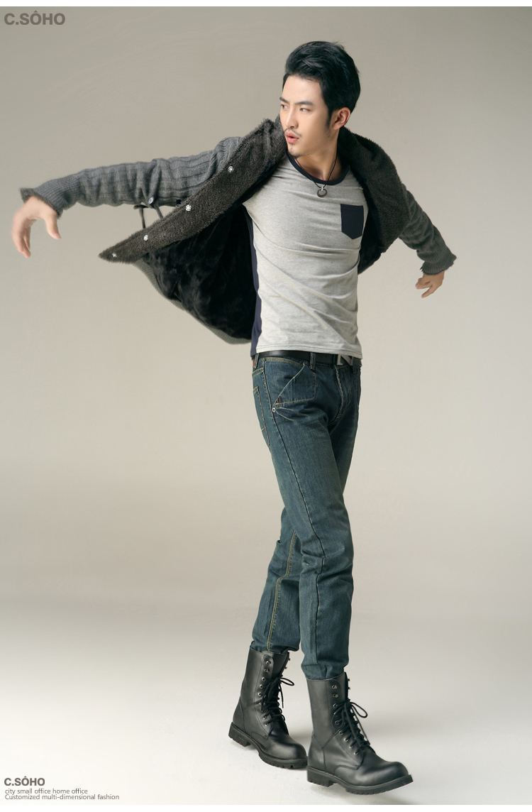 CSOHO 2014新品男士加绒加厚<em>开衫毛衣男</em>连