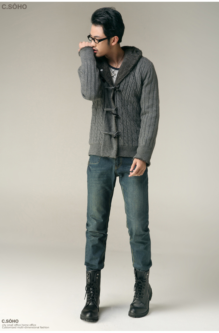 CSOHO 2014新品男士加绒加厚<em>开衫毛衣男</em>连