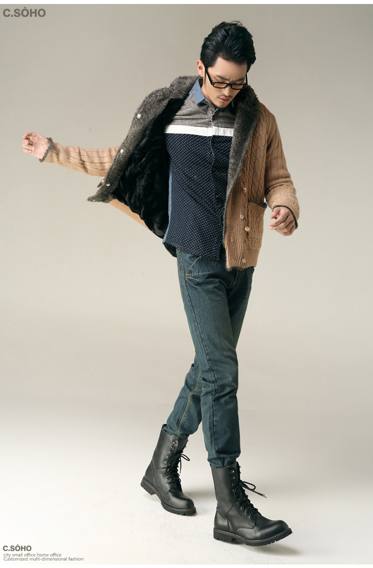 CSOHO 2014新品男士加绒加厚<em>开衫毛衣男</em>连