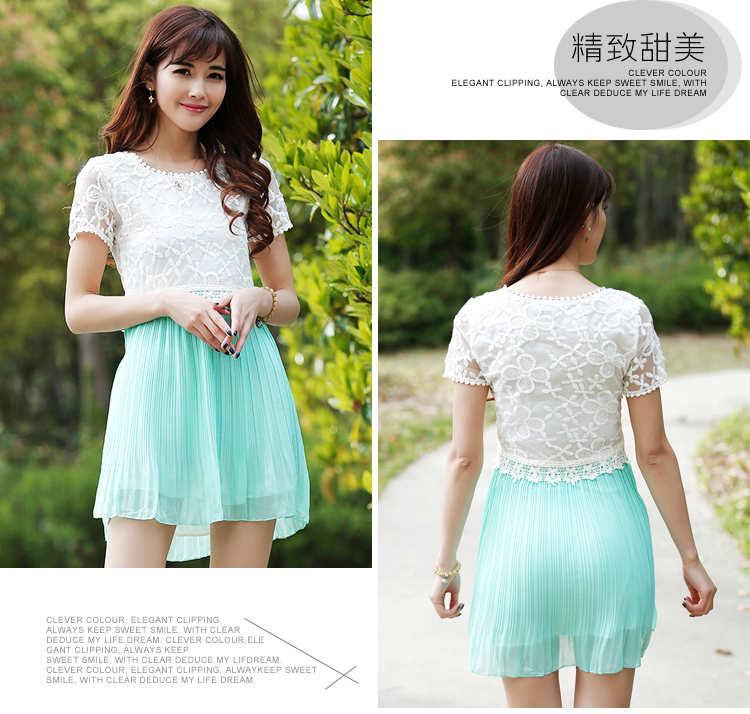 音时流 2014夏季蕾丝雪纺拼接裙<em>母女</em>亲子装6