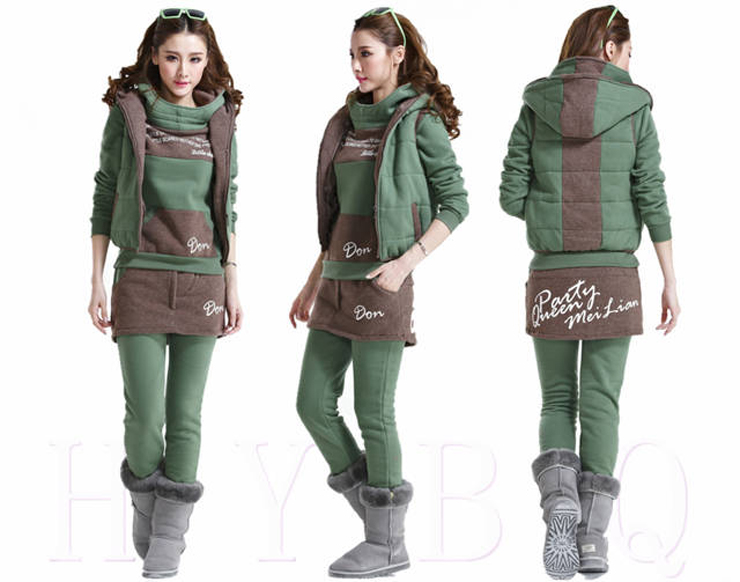 迪聖凯尼 2015秋季新品冬装休闲套装运动服大码加绒加厚卫衣女三件套005 大红色 XXL
