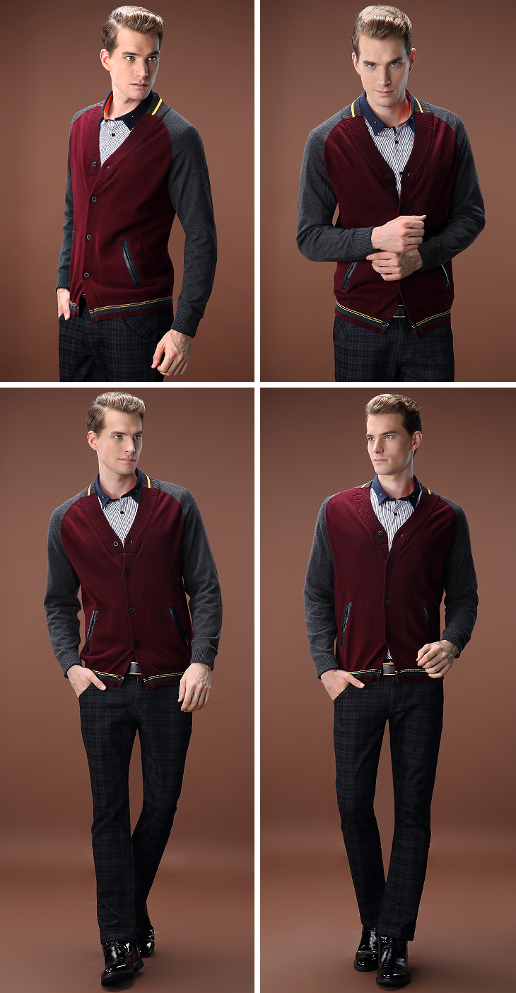 2013秋装新款毛衫 <em>海澜之家</em>正品<em>开衫</em> 男士撞色