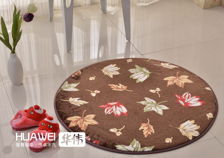 
                                        华伟圆形枫叶珊瑚绒地垫 瑜伽卧室床前电脑转椅脚垫 时尚家用田园 1.2*1.2米圆                