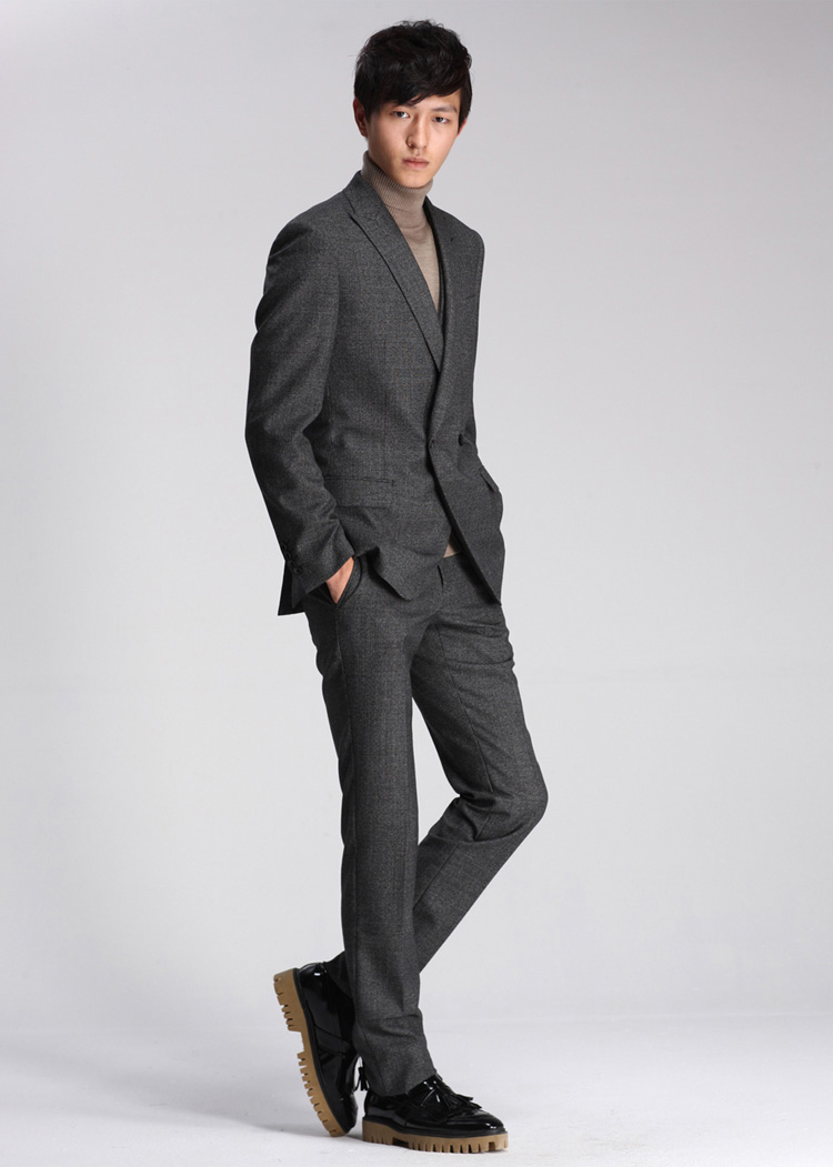 yousoku秋装新品 男士西服 羊毛灰色格纹商务婚庆西服1302213 灰色 ya
