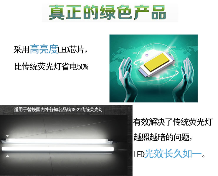 山沃照明 9瓦LED灯管T8日光灯0.6米分体支架灯节能光管 正白光