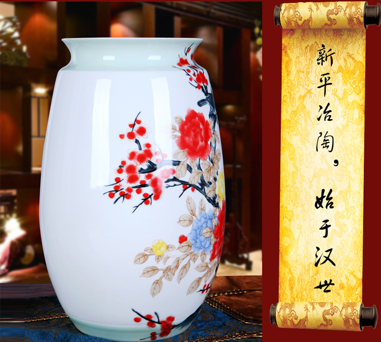 
                                        瓷晟 景德镇陶瓷器 手绘花瓶 家居时尚摆件装饰工艺品 花开富贵 福临门 富贵牡丹将军瓶                