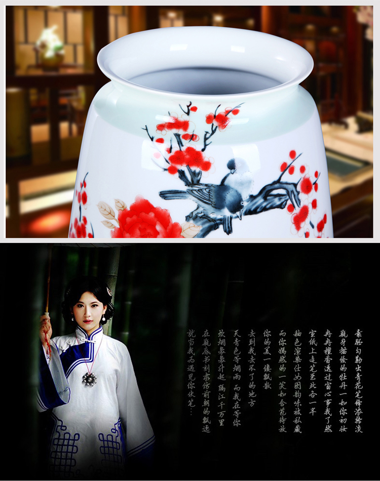 
                                        瓷晟 景德镇陶瓷器 手绘花瓶 家居时尚摆件装饰工艺品 花开富贵 福临门 富贵牡丹将军瓶                