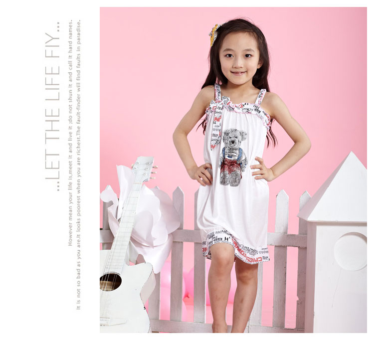 夏季<em>儿童</em>居家<em>睡衣</em>睡裙新品 <em>女孩</em>可爱小熊花边