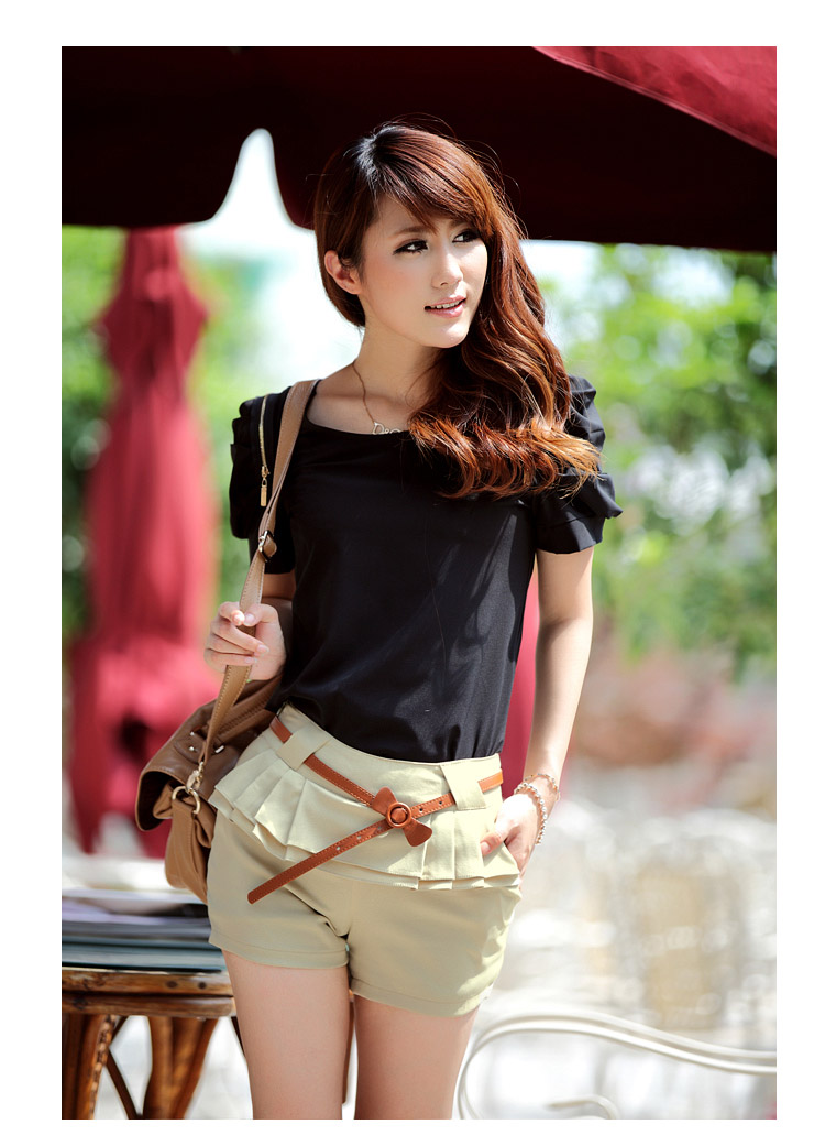 沪丄优购 2014夏装新款韩版纯色<em>修身短裤</em>配皮