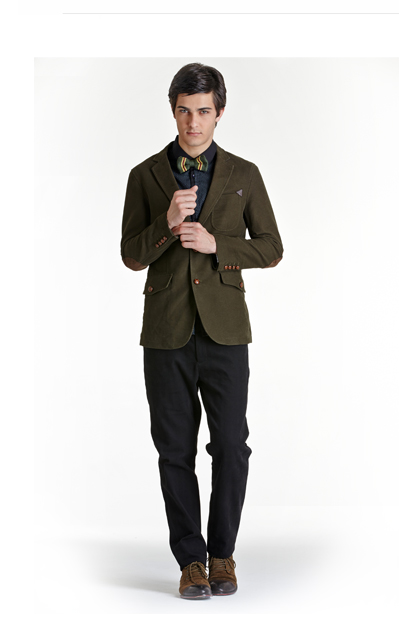 与狼共舞2013秋装新款男士纯棉拼接修身休闲