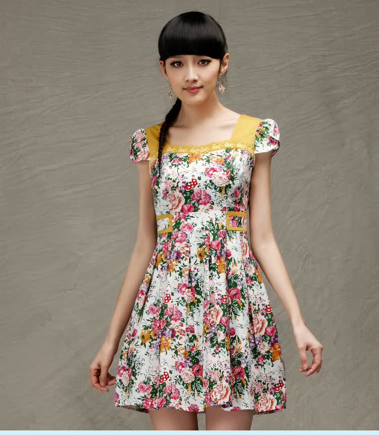 <em>勿忘花</em>棉布花裙品牌 2014夏装新款纯棉印花淑