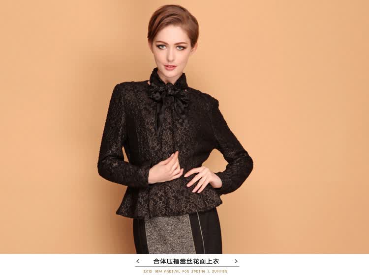 2013<em>莱茵</em>秋冬直销新品 <em>女装</em> 合体压褶蕾丝花面