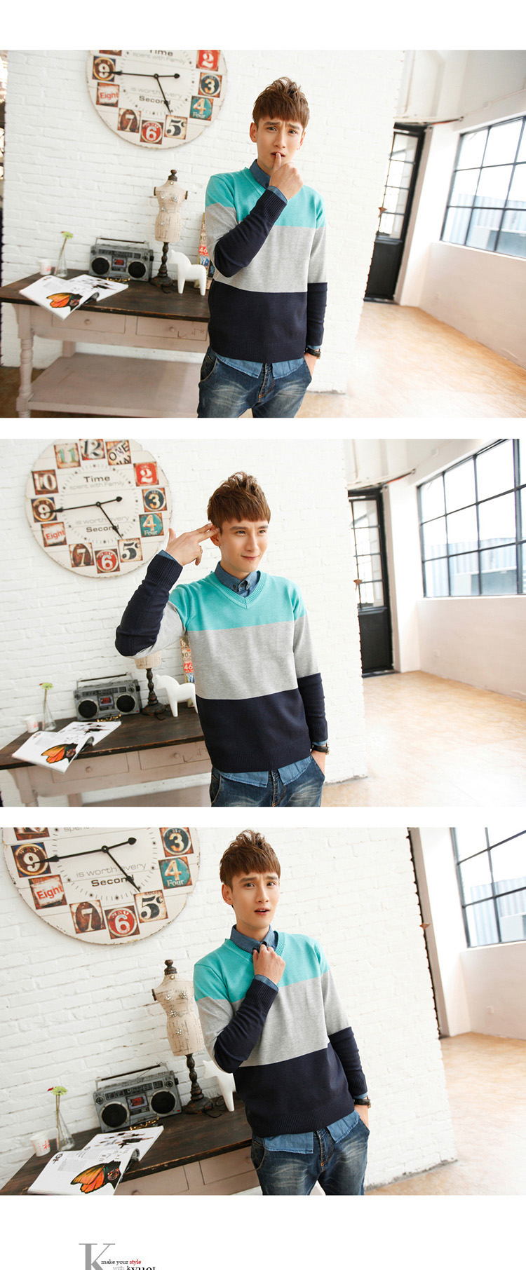 2014春装新款<em>男士毛衣韩版时尚</em>修身套头男式