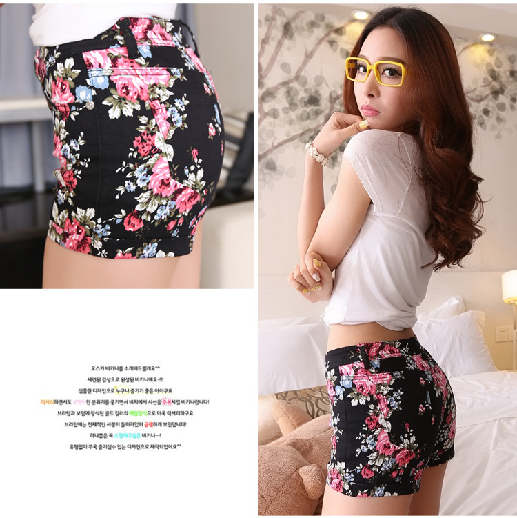 大头<em>露</em>韩版2014夏装大码<em>女装短裤</em>卷边休闲花