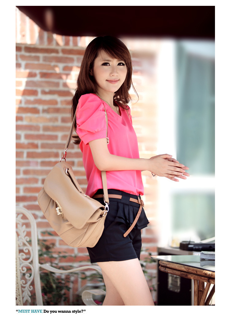 沪丄优购 2014夏装新款韩版纯色修身<em>短裤</em>配皮