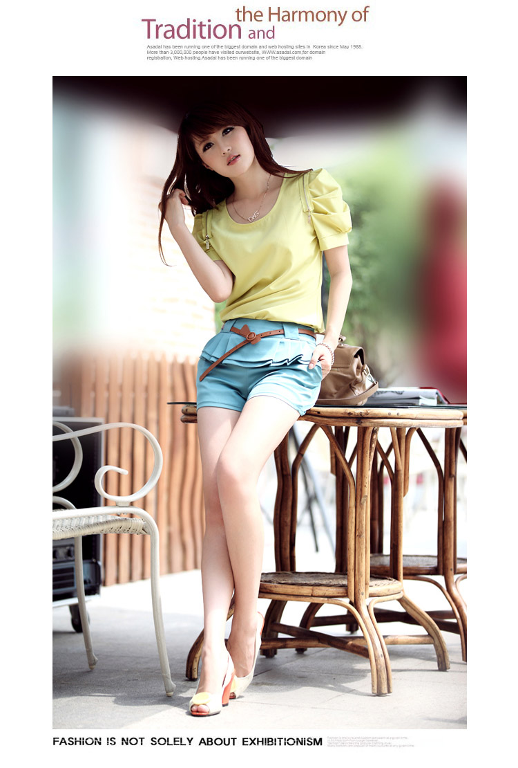 沪丄优购 2014夏装新款韩版纯色修身<em>短裤</em>配皮