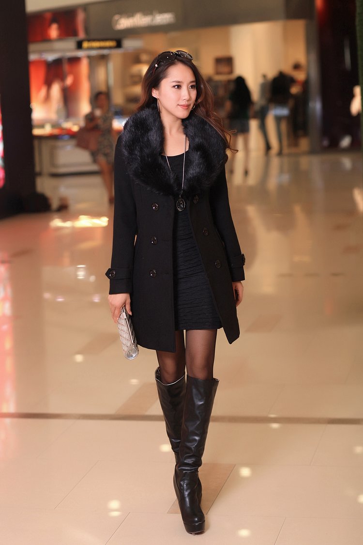 奢麦2015秋冬装新款毛呢外套女中长款修身韩版毛领毛呢子大衣BJ3018 红色 XXL