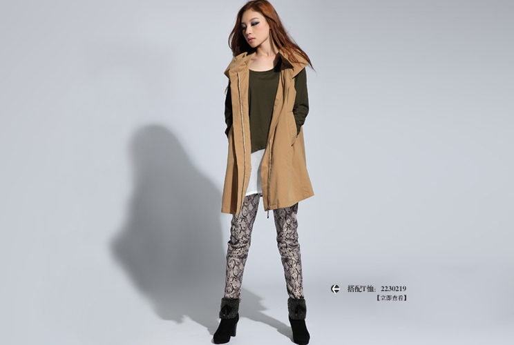 detree<em>地树</em> 2013<em>新款女装</em>中长款宽松休闲连帽