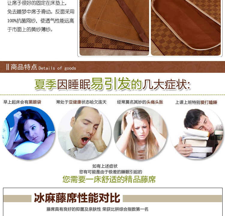 
                                                                                南极人家纺 夏季加厚藤席 可折叠宽包边席子夏天空调席三件套单人双人学生宿舍御藤席1.5米1.8米草席 罗马格 1.2米床(一个枕套)                