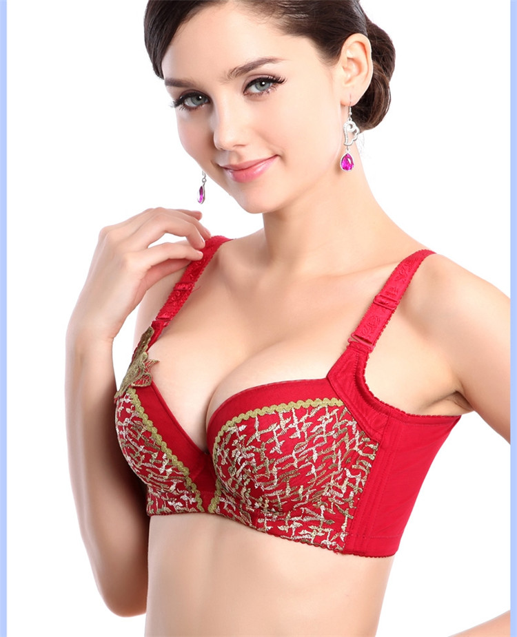 琳 情人结新品 女士刺绣花朵调整型聚拢<em>文胸</em>厚