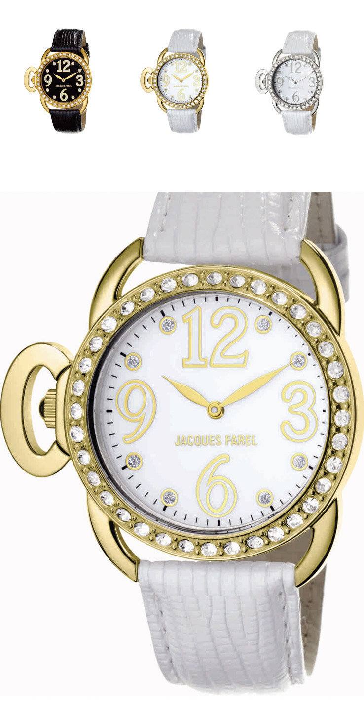 雅客珐瑞Jacques Farel瑞士全真皮手表 时尚女