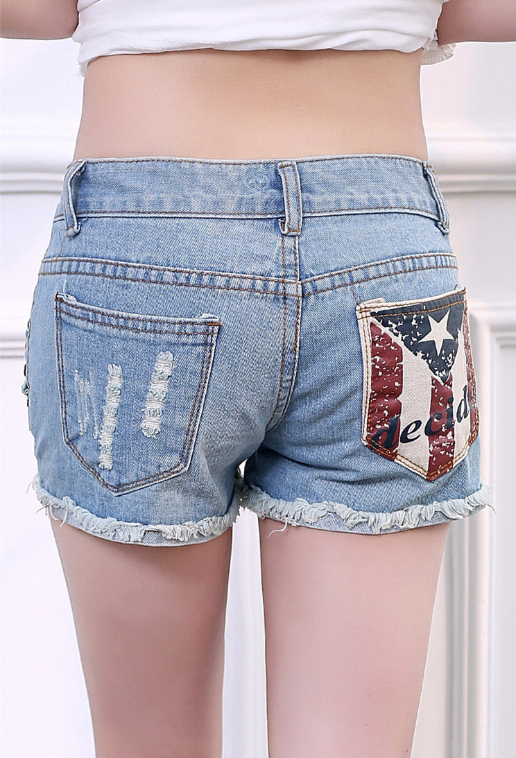 琪 2014新款<em>韩版</em>女装大码<em>高腰</em>牛仔<em>短裤</em>贴<em>布</em> 夏