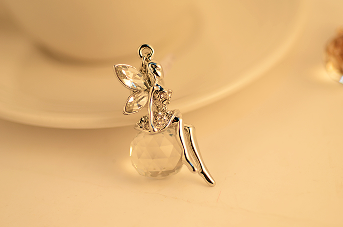 木晖（MUHUI）水晶球天使满钻花仙子 手机防尘塞手机挂绳饰品 电镀金色