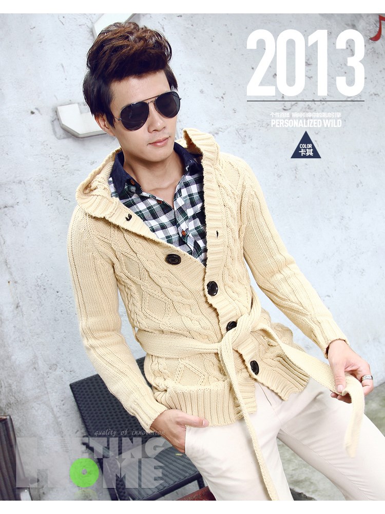 hetinghome 韩国2014春季<em>韩版</em>毛衣<em>男外套</em>长款