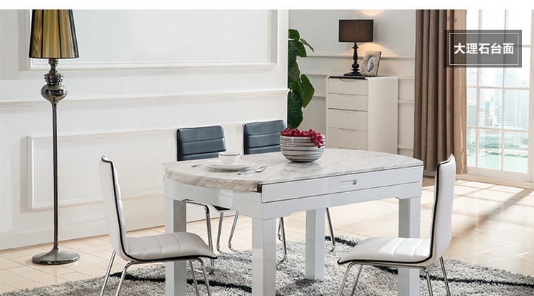 YD 小户型大理石功能伸缩餐桌椅组合 钢化玻璃