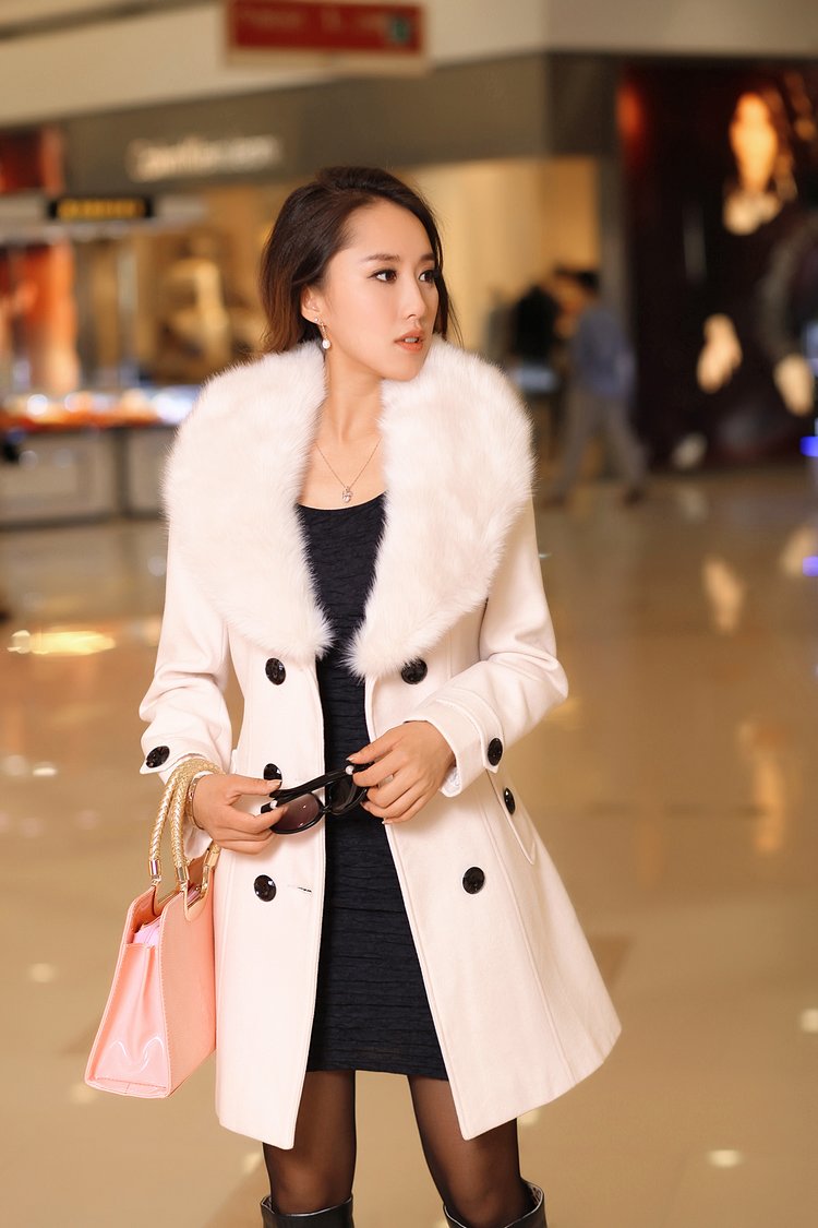 奢麦2015秋冬装新款毛呢外套女中长款修身韩版毛领毛呢子大衣BJ3018 红色 XXL