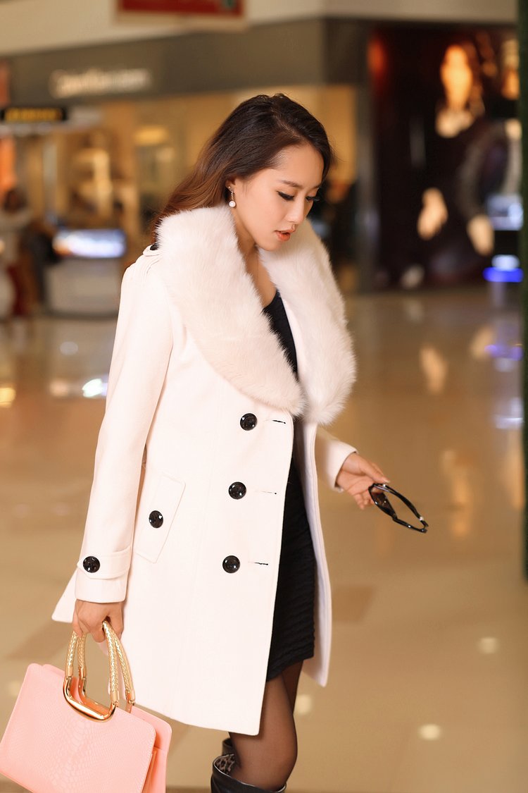 奢麦2015秋冬装新款毛呢外套女中长款修身韩版毛领毛呢子大衣BJ3018 红色 XXL