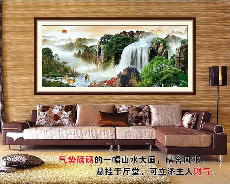 皇室珍品ks方钻DIY钻石画新款客厅钻石画十字绣旭日东升方钻满钻钻石绣贴钻画 方钻满钻120*40CM