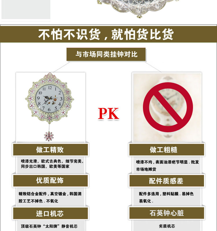 丽盛卡斯拉创意时尚挂钟静音欧式田园仿古客厅石英钟表摆钟个性时钟挂表挂钟圆形钟表 图片色KSM002