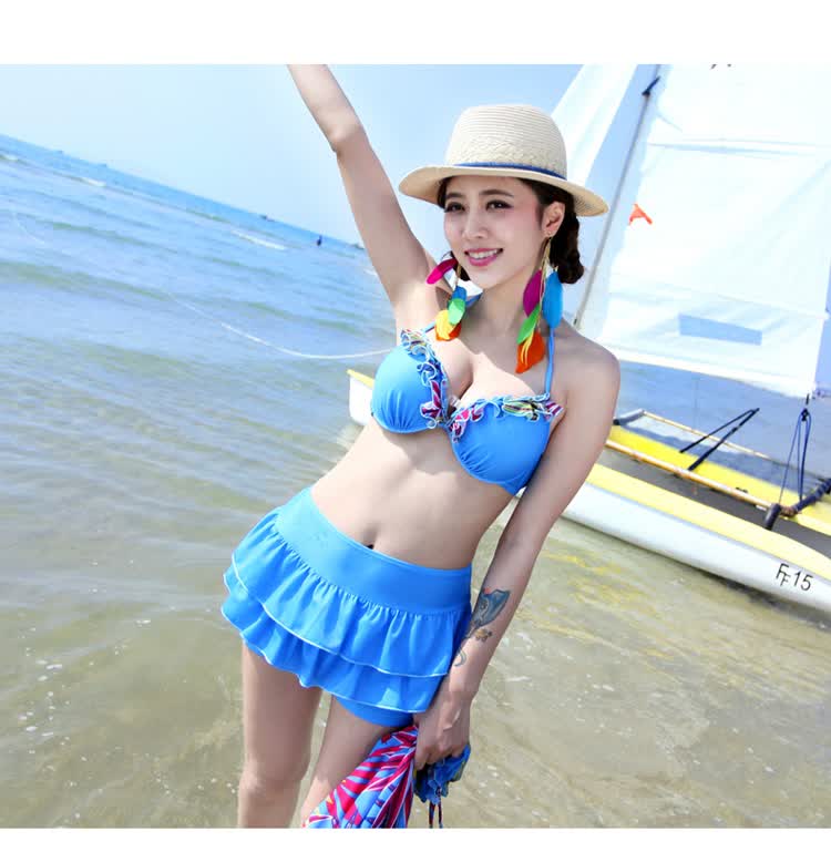 2014新款泳装 沙滩美女性感比基尼<em>女士</em>裙式三