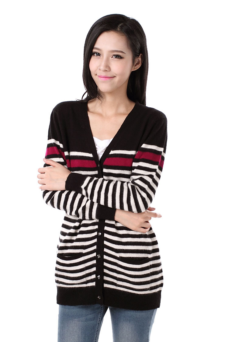 2014<em>女式</em>新款<em>开衫羊绒</em>衫<em>中长款</em>透气空调衫条