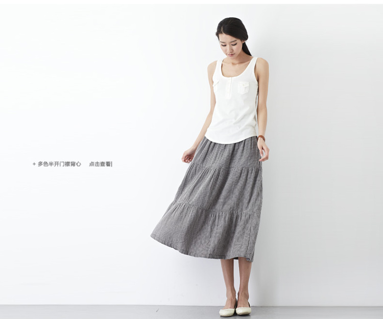 初<em>棉</em>拼接A字裙<em>半身</em>裙2014春夏新品女装格子中