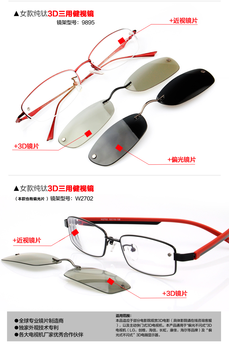 康耐特独家专利吸附式偏光贴片 偏光3D近视眼